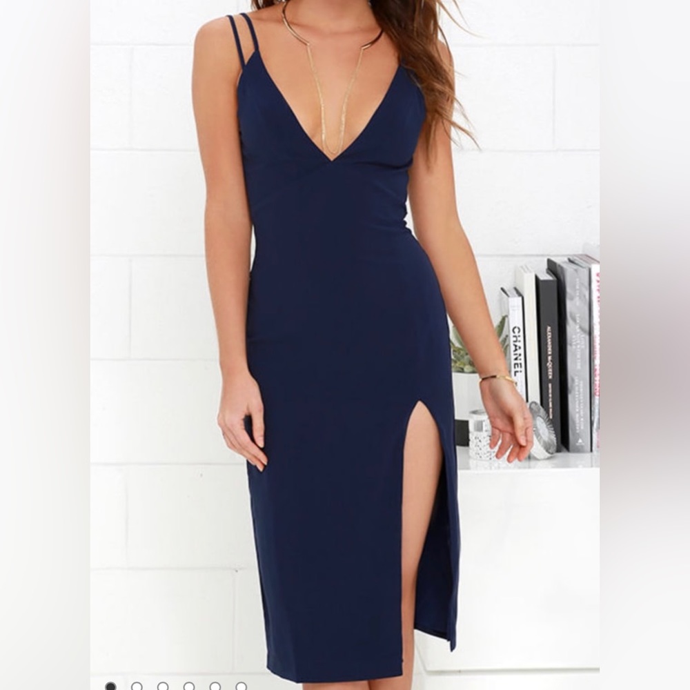 NBD Shine On Navy Blue Midi Dress